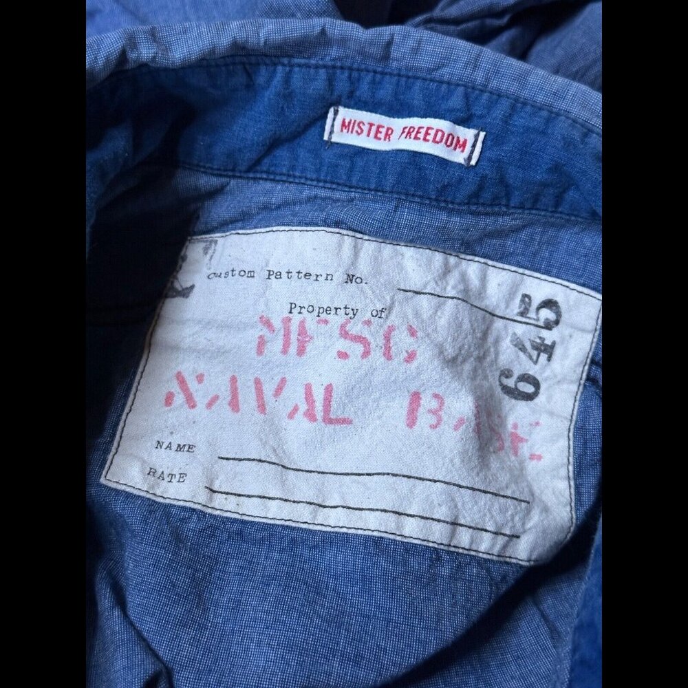 Vintage Mister Freedom Shirt Large Mens 645 Chambray Long Sleeve Button Pocket - Picture 6 of 9